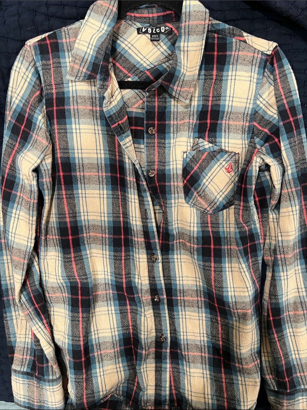 Volcom Cream, Red & Blue Plaid Button-Up Shirt